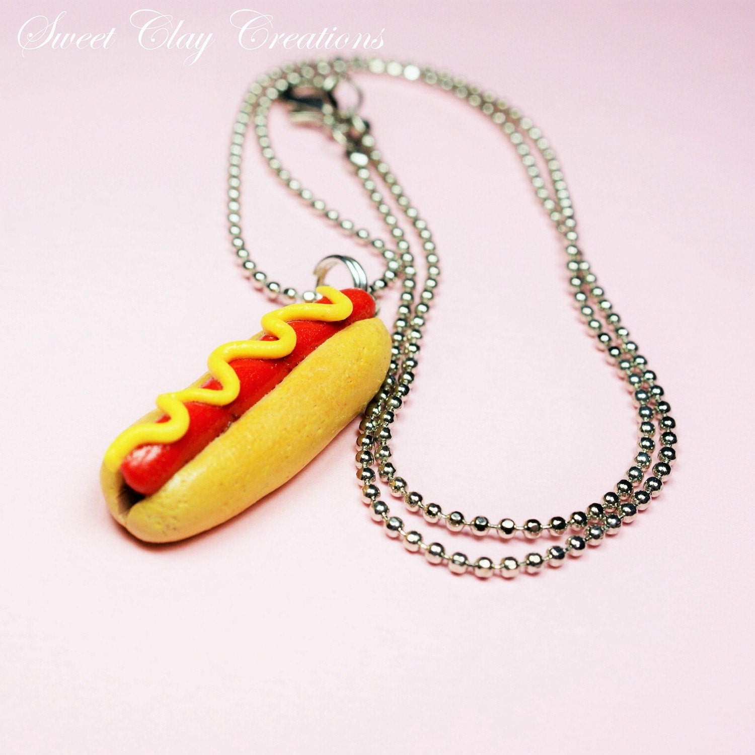 Hot Dog Charm Necklace Miniature Food Jewelry by Sclaycreations