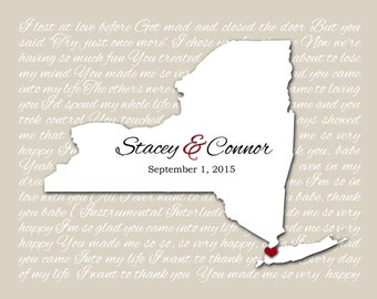 New York Wedding Gift For Him, Stat e Map Song Lyrics, Wife Gift 1st ...