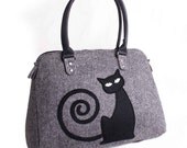 Felt bag, Felt handbag, Felt Tote Bag, Women Tote Bag, Bags and purses, Grey Bag, Shoulder Bag, Bag with cat, zipper closure