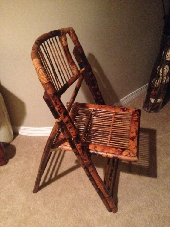 Sale Vintage Bamboo Wicker Wood Folding Chair By Mymodfun On Etsy