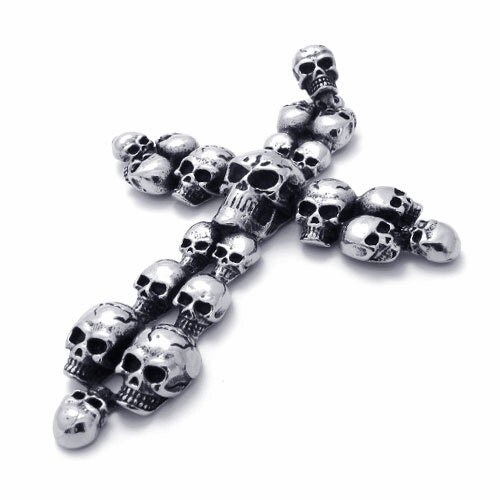Stainless Steel Men Multi Skulls Cross Pendant Necklace COOL