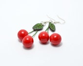 Red Cherry Earrings / handmade polymer clay / Dangling Cherries/ for women /  Dangle Earrings / gift idea / bright jewelry