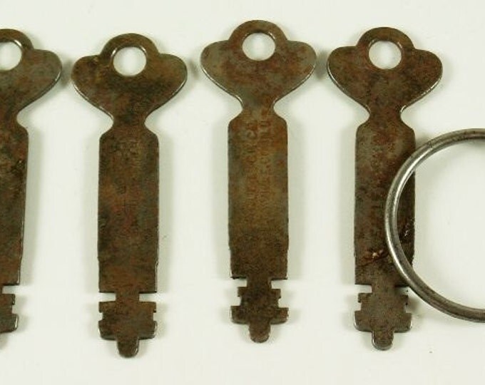 Storewide 25% Off SALE Collection of four matching antique flat keys used for padlocks, trunks, cabinets, chests or someone's heart!