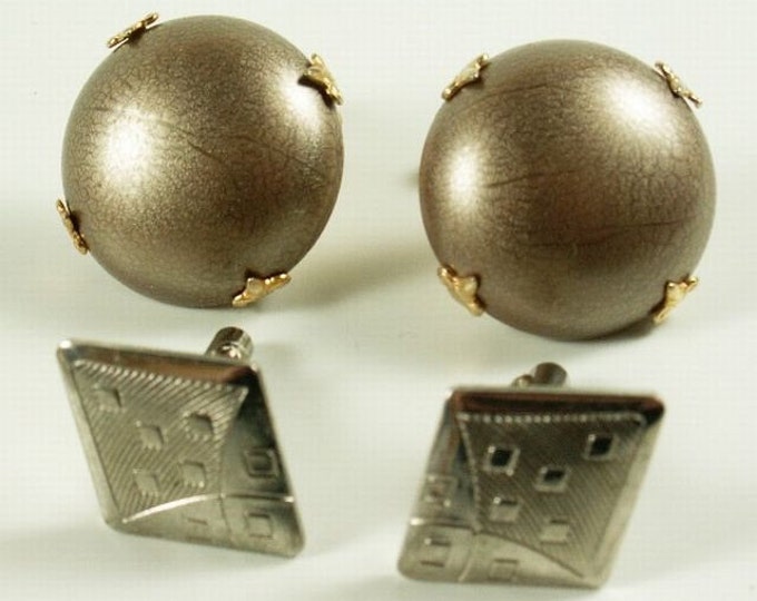 Storewide 25% Off SALE Masculine Vintage Set of Two Eclectic Silver Tone Designer Cuff Links Featuring Mid Century Designs & Shapes