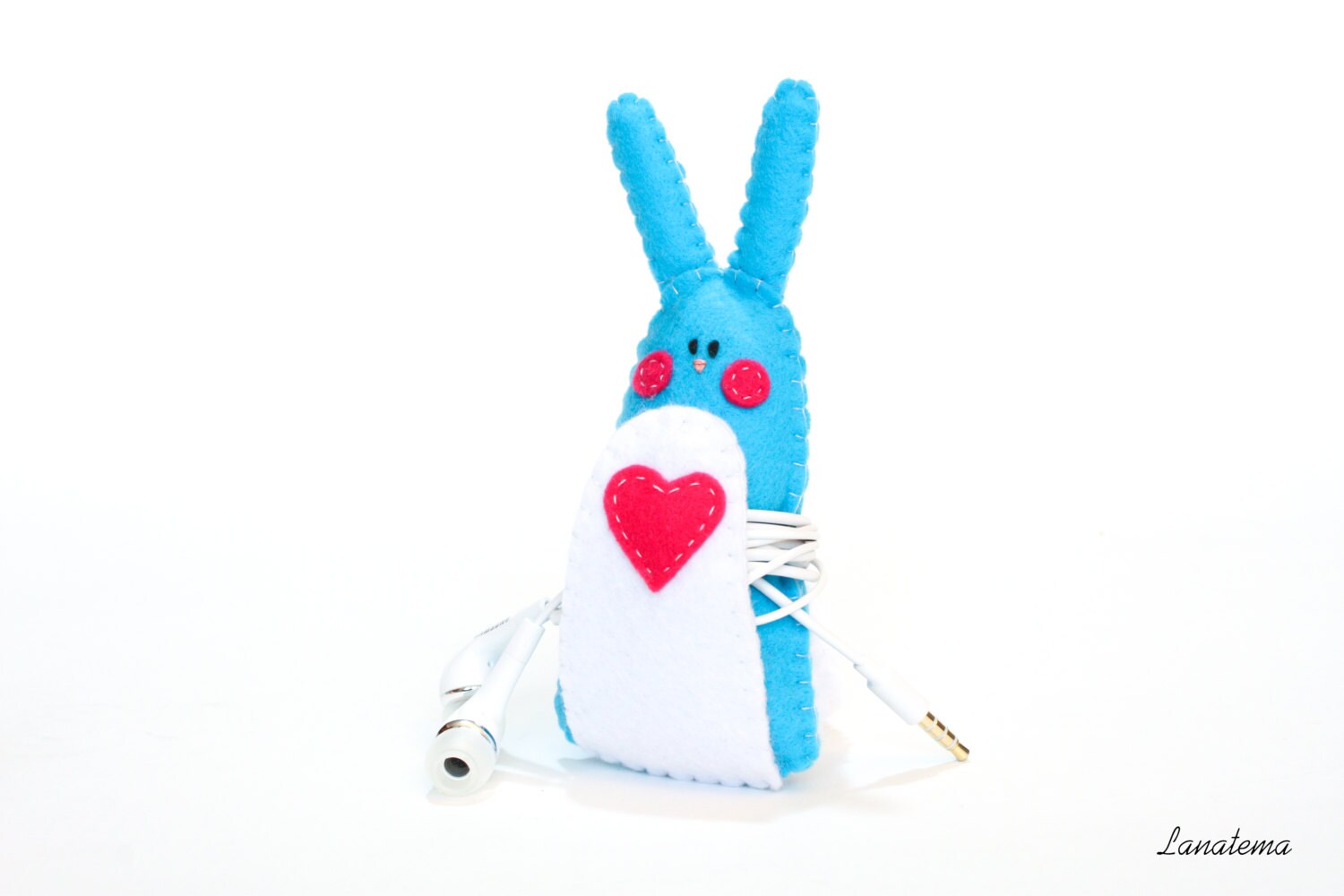 Rabbit felt earphone felt cable holder with clousure