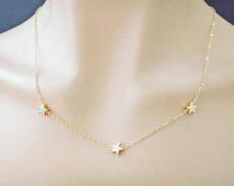 Triple, Star, Necklace, Mamma Mia, Necklace, Gold filled, Chain, Necklace, Birthday, Friendship, Best friends, Gift