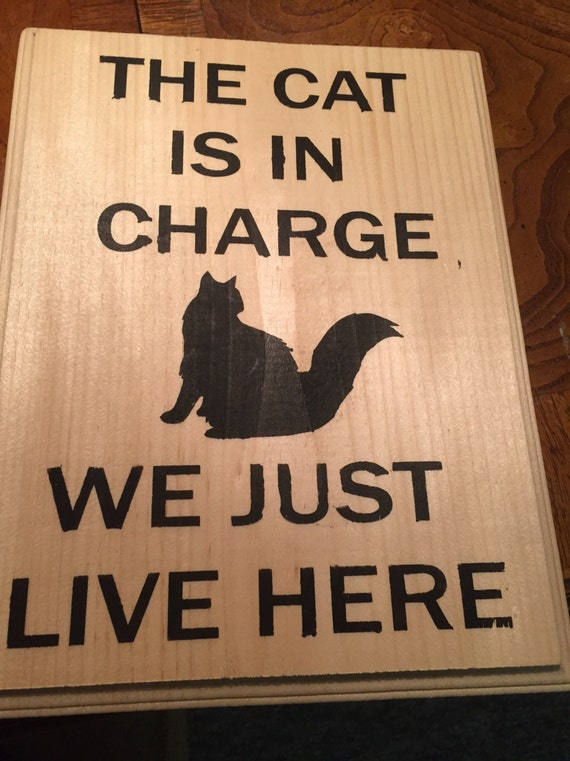 Hand painted wood sign the cat is in charge we just