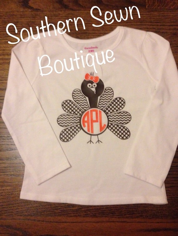 Little Girls Vinyl Monogram Turkey Long Sleeve TShirt
