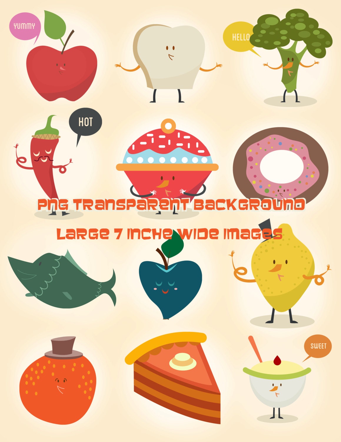12 Funny Foods Clipart Digital Download Clip Art