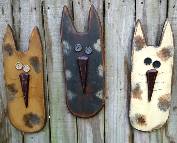 Large Primitive Cat - Solid Wood - Handmade Wall Decor - OFG, FAAP, HAFAIR