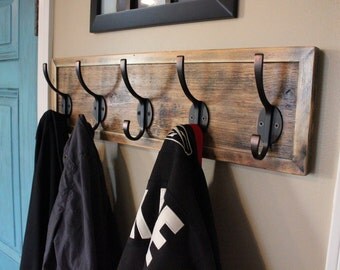 Unique Rustic Entryway Coat Rack - Distressed with Antique Bronze Hooks