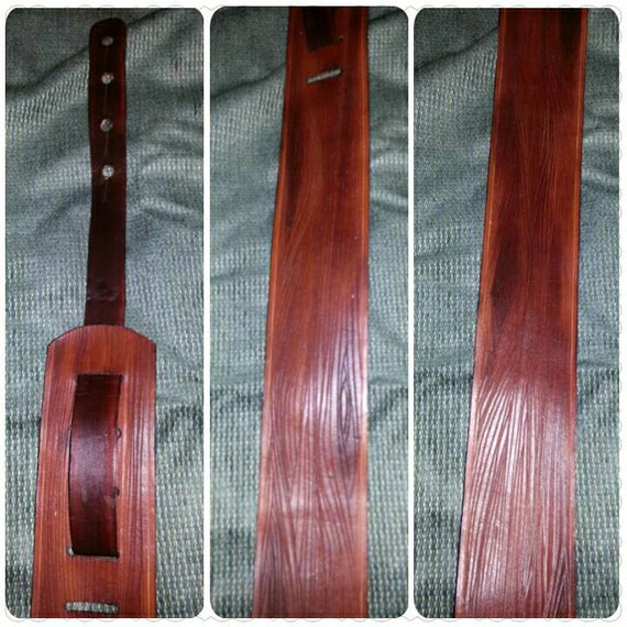 Wood Grain Leather Guitar Strap. HandCarved