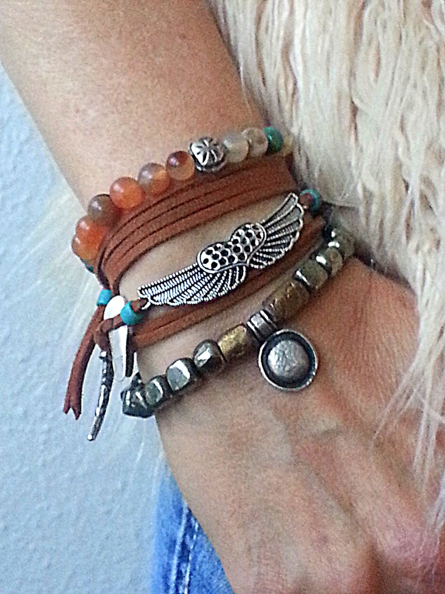 Leather wrap bracelet Boho bracelet Boho wrap bracelet by FiArt