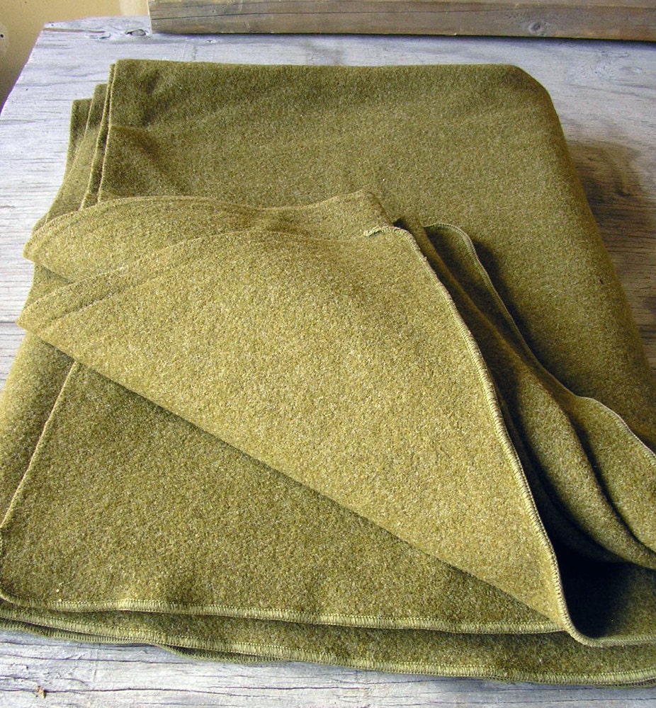 Vintage Military Wool Blanket Army Green Wool by RusticSpoonful