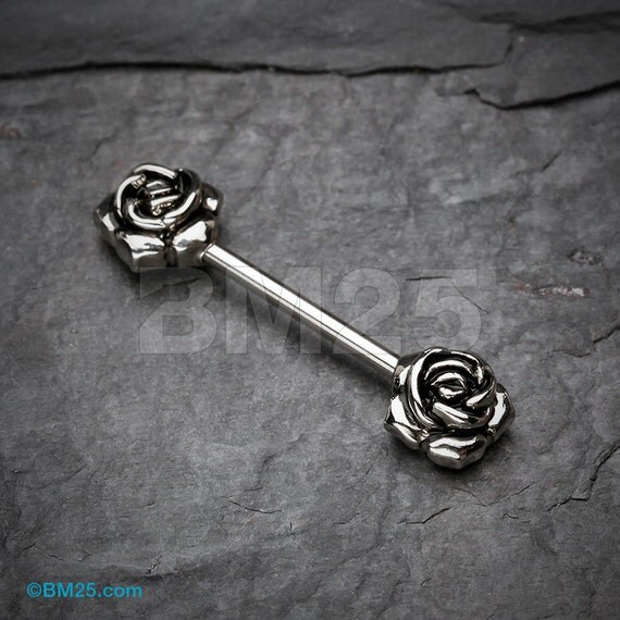 Double Rose Flower Nipple Barbell Ring