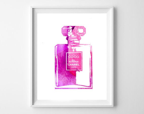 Watercolor Perfume Coco Chanel Bottle Vintage High Fashion