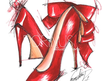 Pink shoe art Fashion sketch High heel art Pink heels art