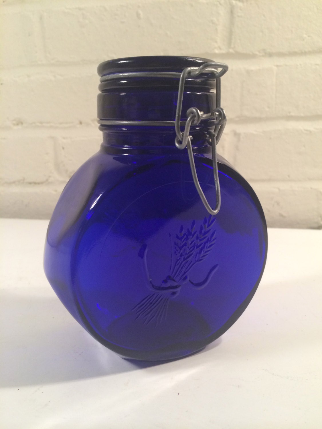 Vintage Blue Cobalt Glass Container Made in Italy Blue Glass
