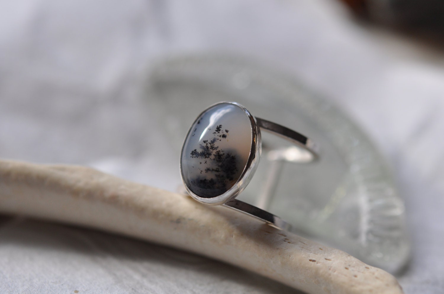 Silver Moss Agate Ring