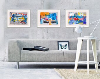 Ttriptych art, Original Abstract Acrylic Painting, Modern Art Abstract Painting, Mixed Media Collage Art, Modern Art Painting, Fine Art
