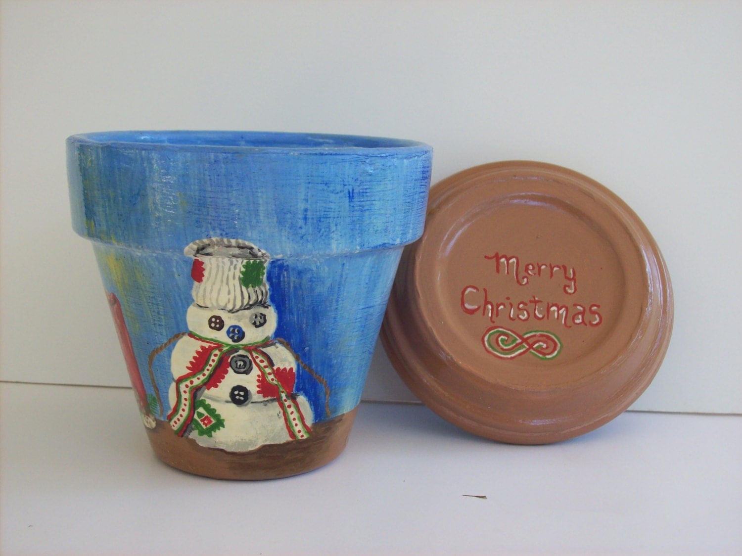 Hand Painted Terra Cotta Flower Pot A Snowman Christmas By Potsetc   Il Fullxfull.681079751 R2eh 