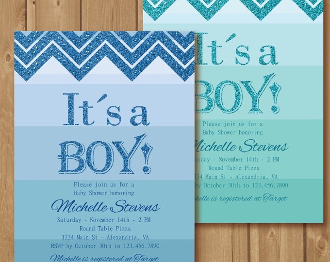 Babyboy shower invitation - Babyshower Invitation - Glitter invite - Printable babyshower invite-