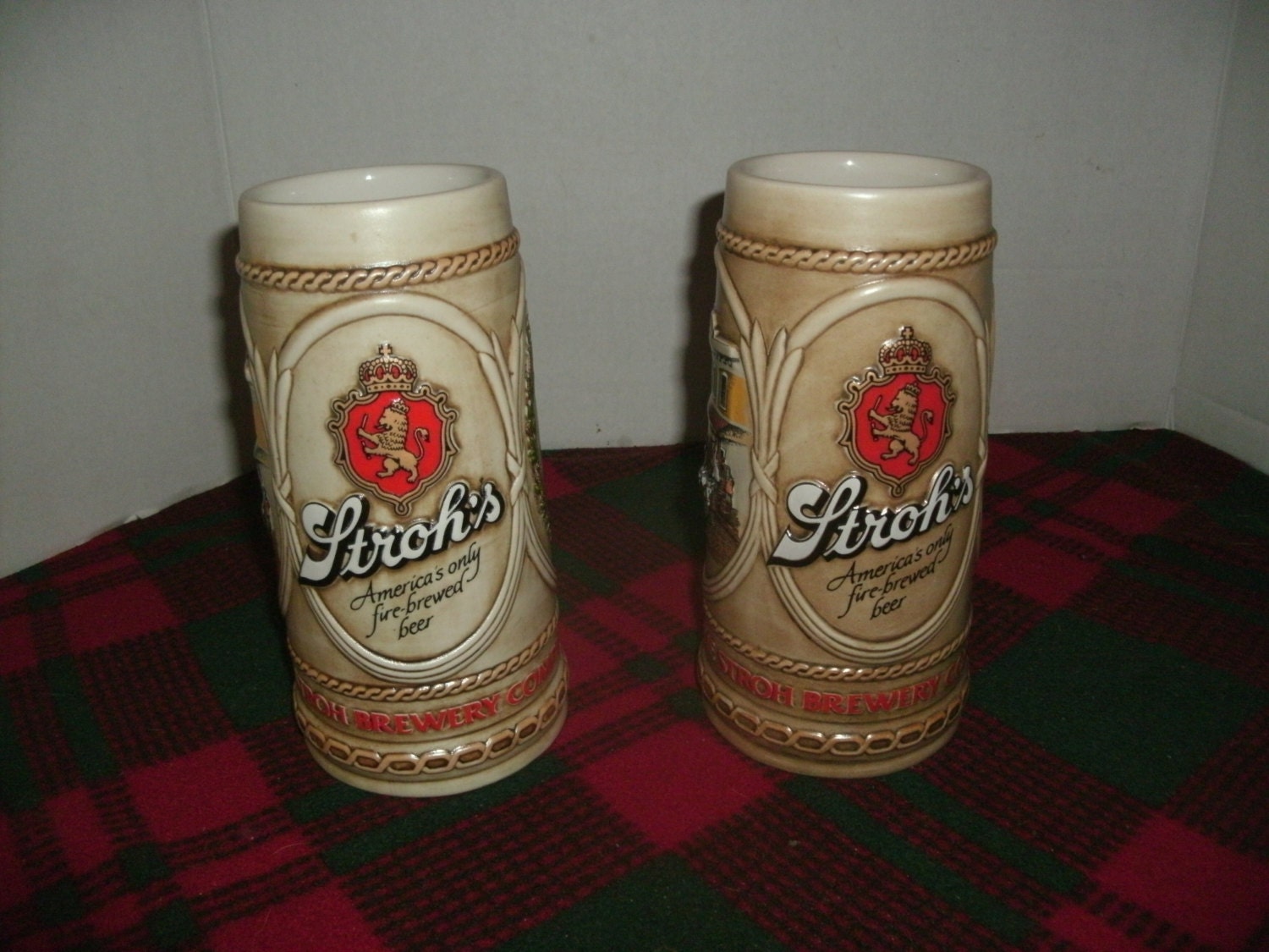 Vintage Pair of Stroh's Beer Steins