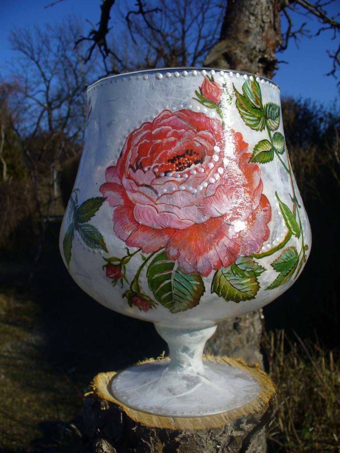 Spring Decoupage glass bowl home decoration decoration by goshet