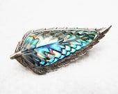 Vintage Sterling Silver Abalone Leaf Brooch Pin Jewellery Paua Shell