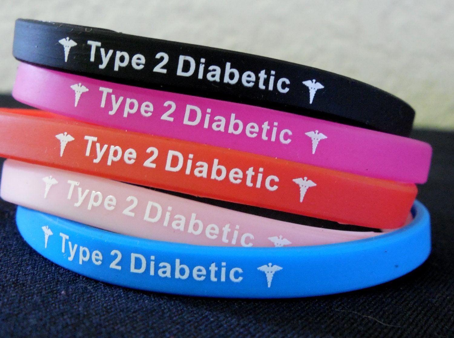 DIABETES Bracelet Type 2 Black Red Blue Pink FREE SHIPPING