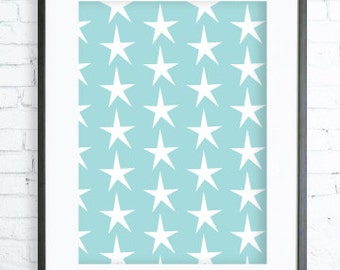 Instant Download Printable, Blue Stars Pattern , Print Art, Modern Art Print, Poster, digital art, Print, star art, star print, Blue