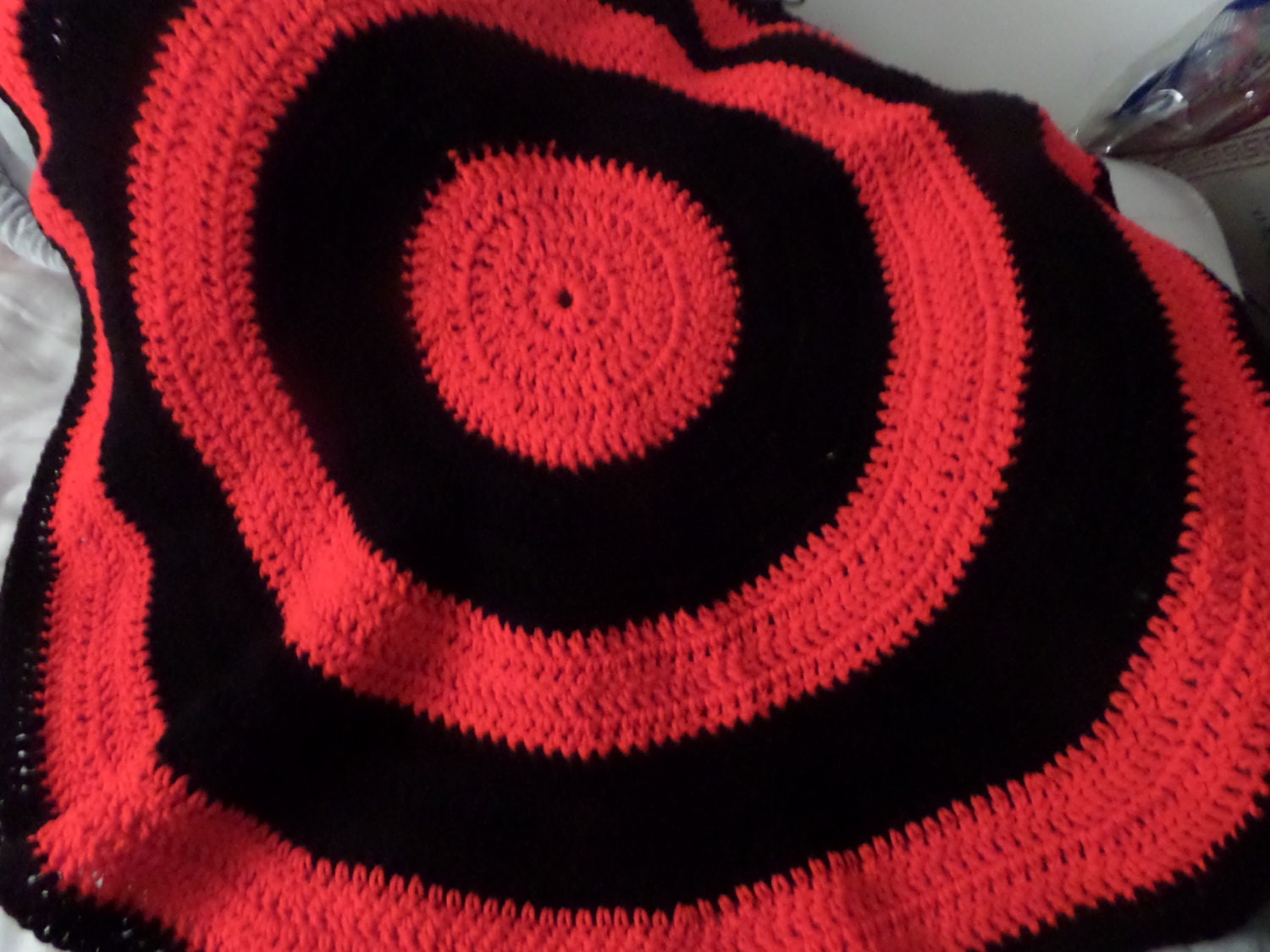 Red and Black Crochet Round Baby Blanket Baby Accessories