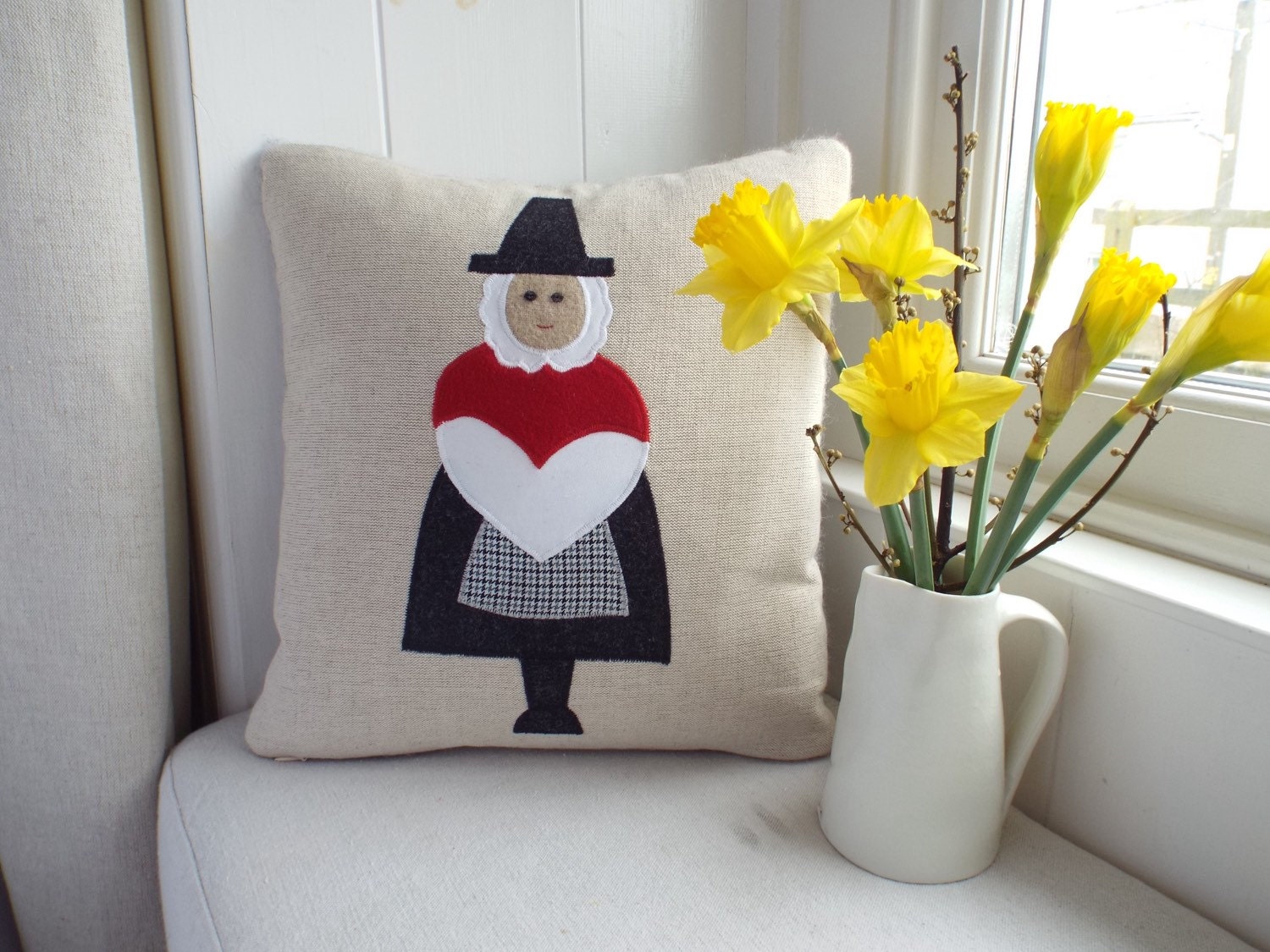 Handmade welsh lady cushion with wool woven in Wales