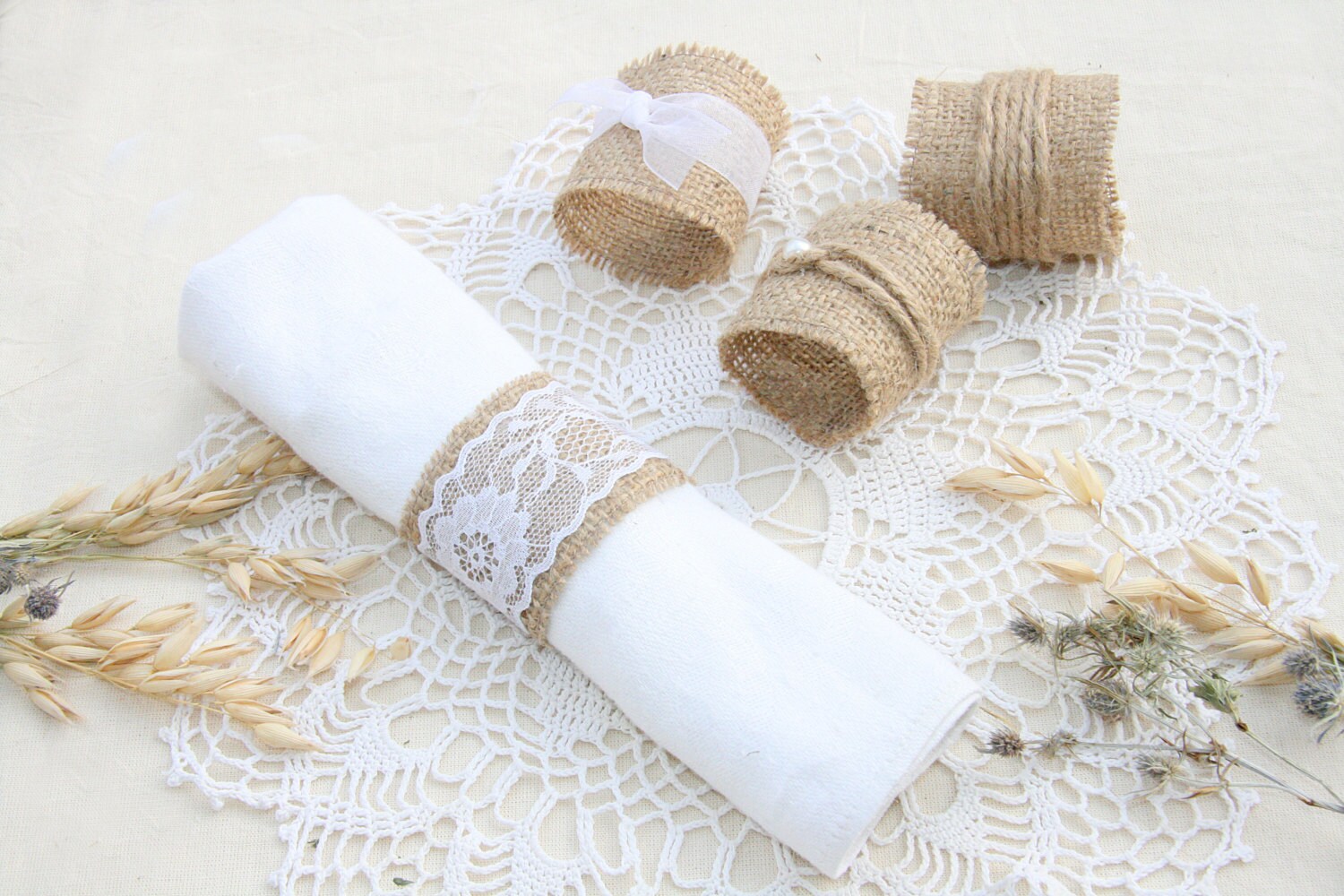 Spring Eucalyptus Napkin Rings Set Of 6 - Rustic Farmhouse Table Decor For Weddings & Parties
