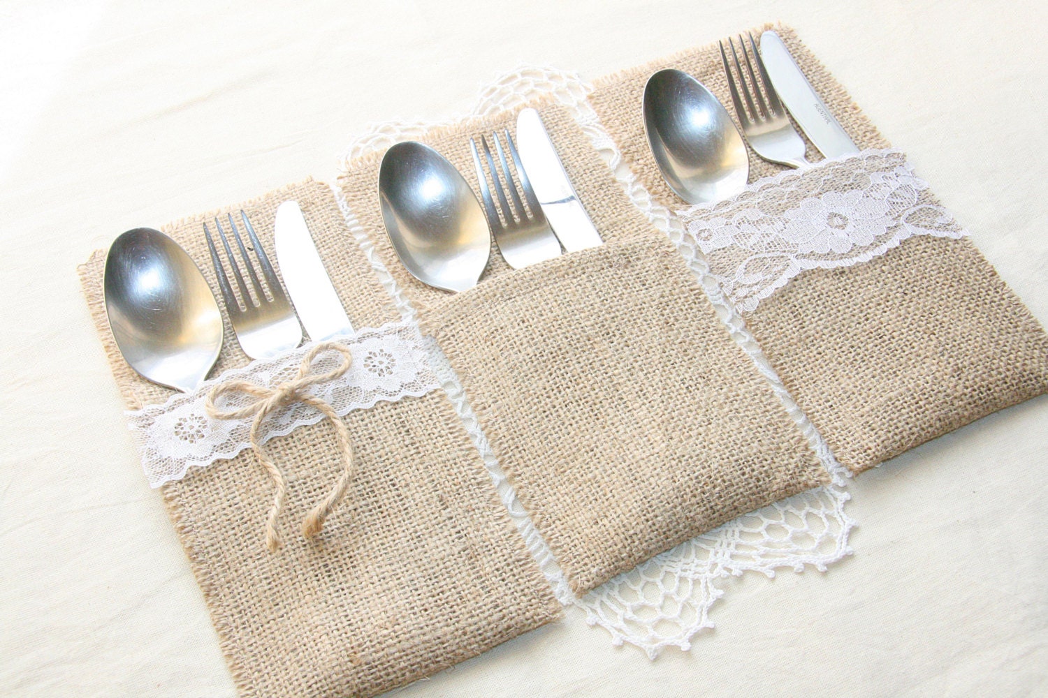 Burlap Silverware Holders Table Decor by FriendlyEvents on Etsy