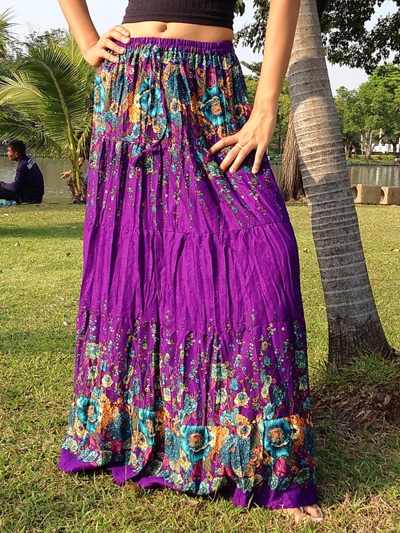 Items similar to Long Gypsy Floral Skirt -Boho- Lightweight ...