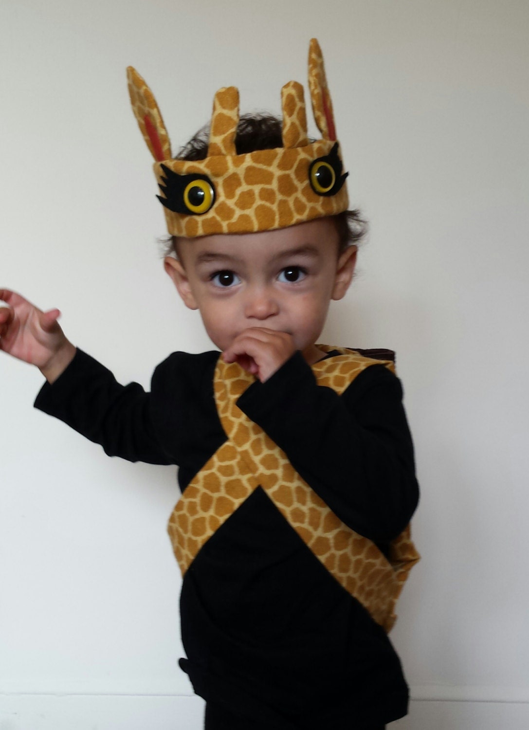 Cute handmade giraffe costume for toddler.