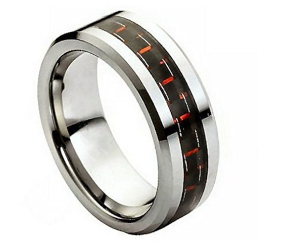 ... Red Carbon Fiber Inlay Mens Tungsten Ring Wedding Band new CJTU241CF