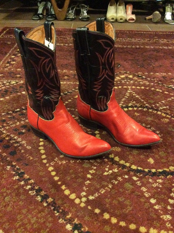 Justin Fort Worth Texas red/blk cowboy boots size by ExileBoutique