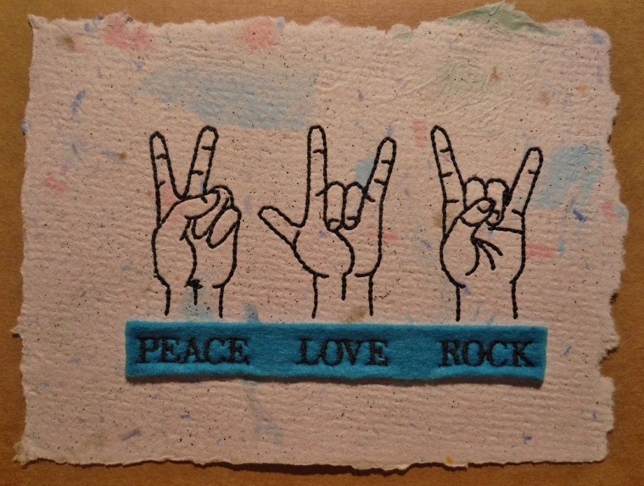 greeting card peace love rock sign language by rubyshinesdesigns
