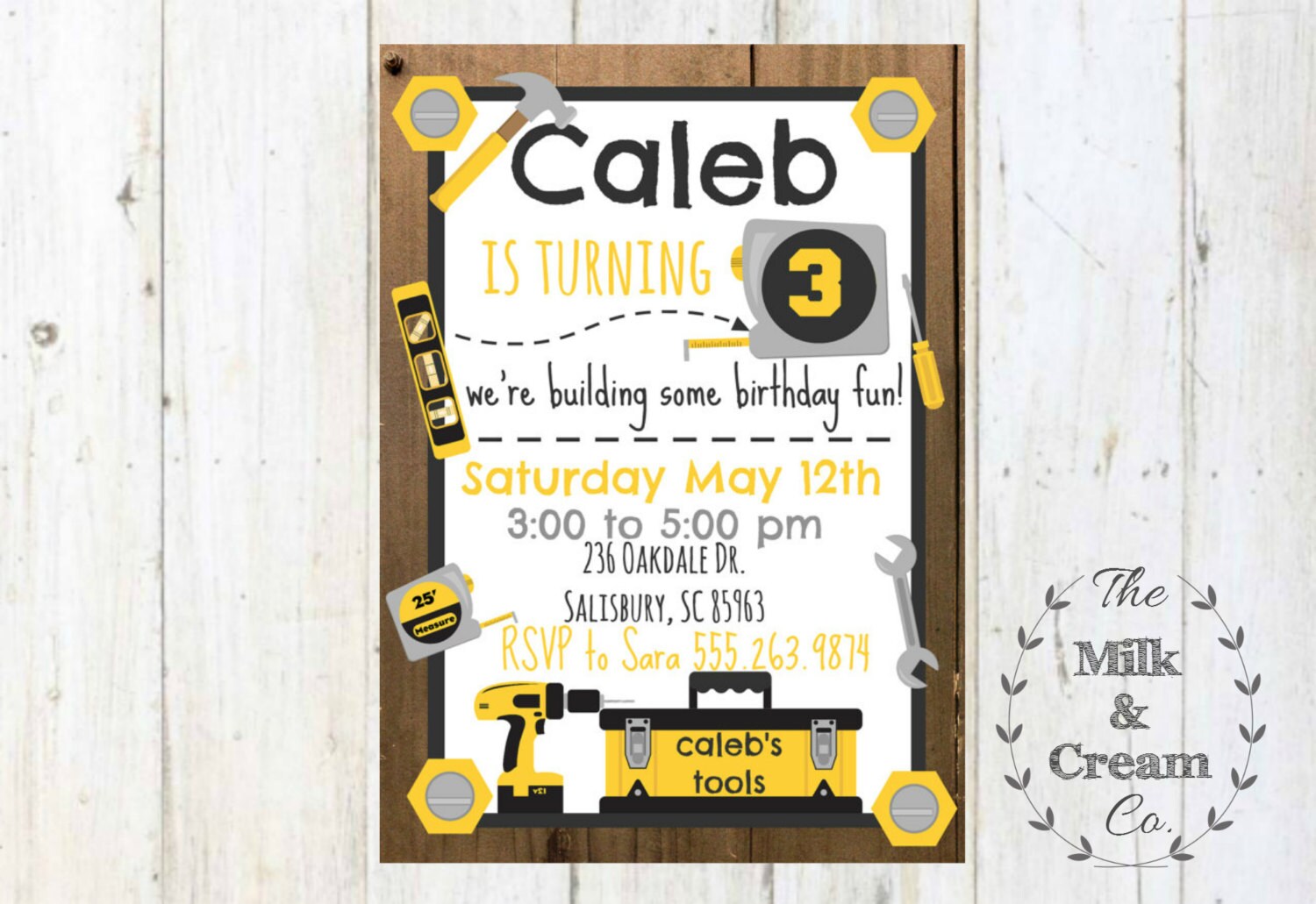 Tool Theme Birthday Party Invite Boys by MilkAndCreamPrinting