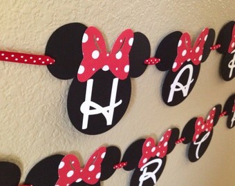 Minnie Mouse Birthday Banner, Minnie Mouse Party, Minnie Mouse Birthday, Minnie Mouse Banner, Red and white Minnie Mouse