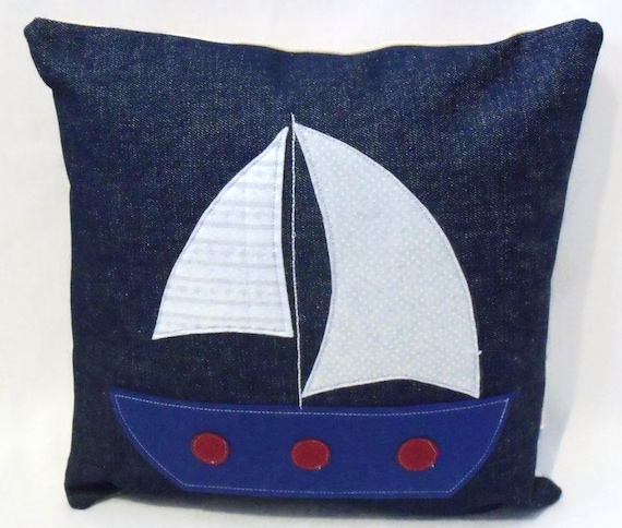 boat nursery scatter cushion blue nautical by FingerPrickingGood