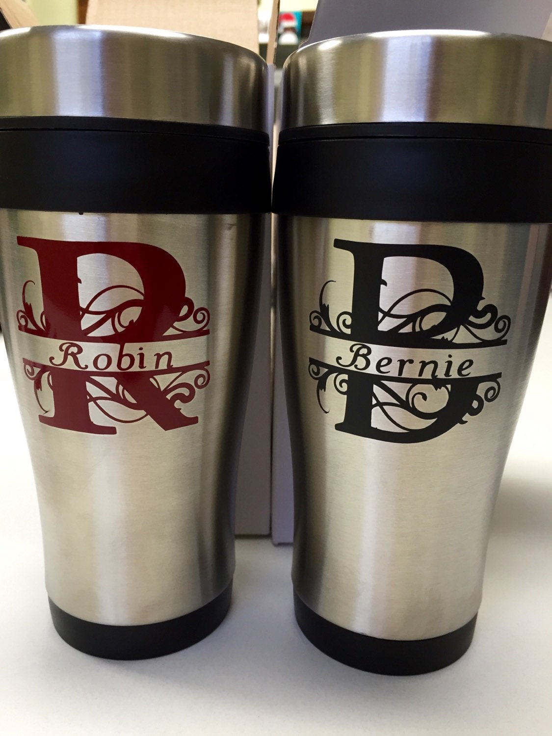 personalized stainless steel travel mug with handle