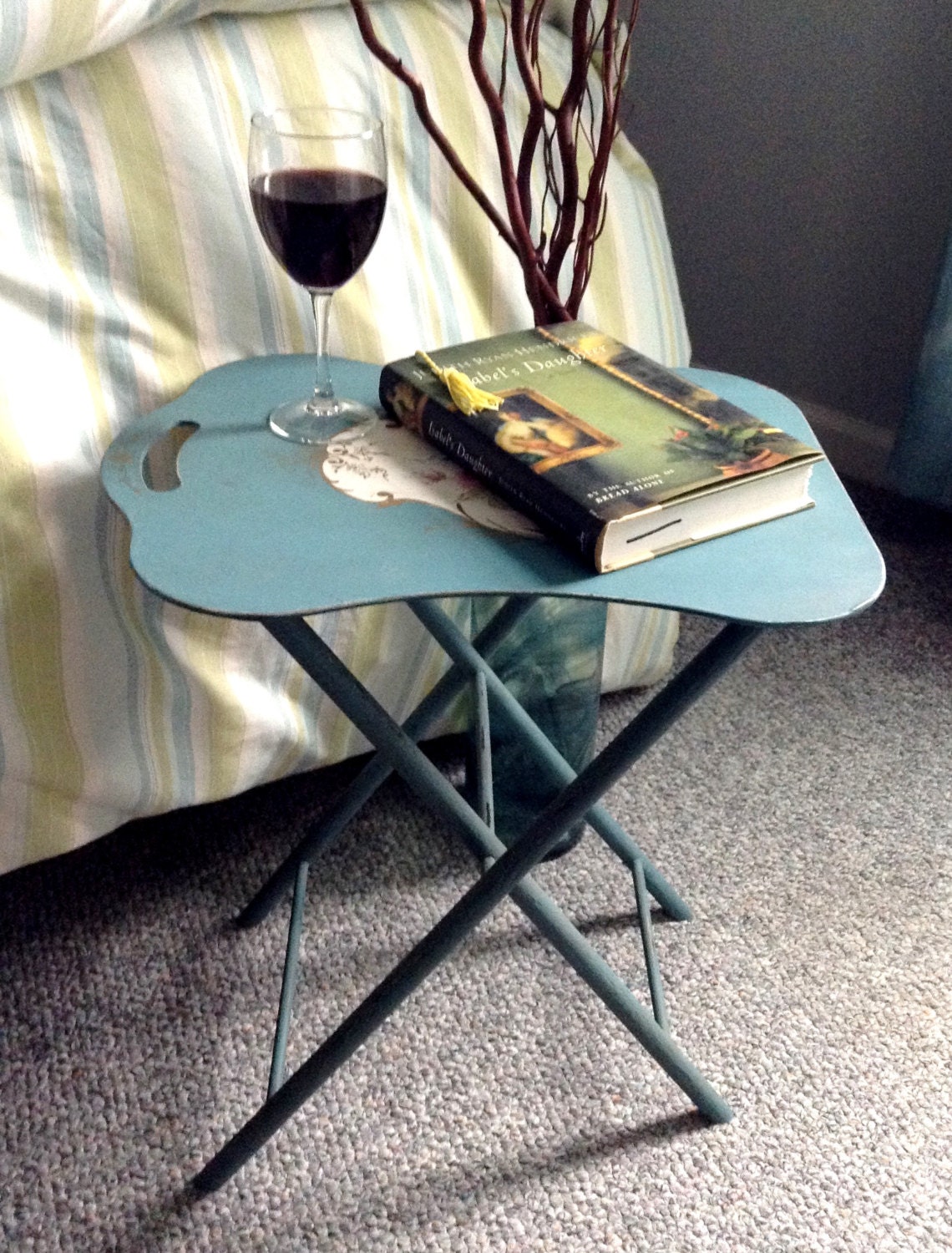 Blue Folding Table, Hand Painted Design on Wood, FREE SHIPPING Haute