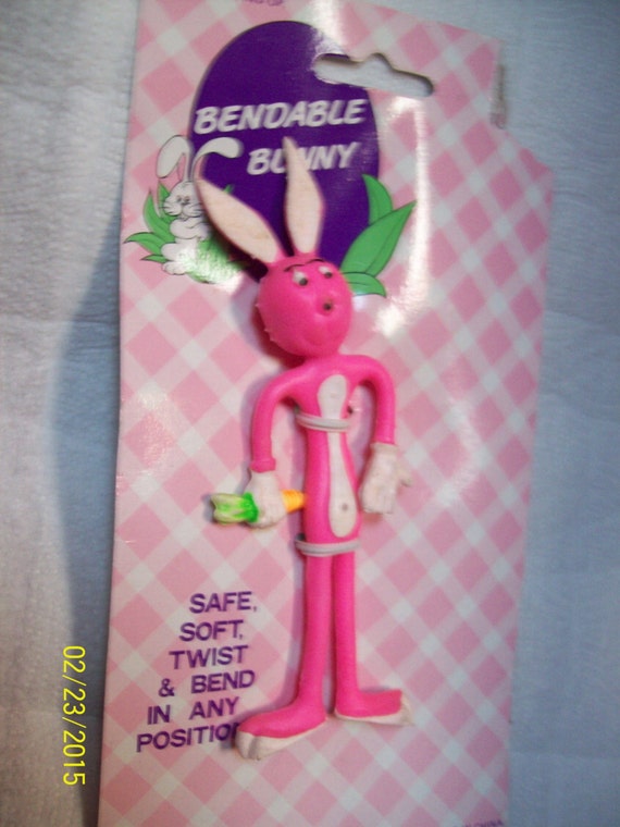 Items similar to Vintage Easter 6" Bendable Pink Bunny Austism