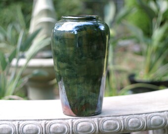 Raku Green Pottery Flower Vase - Raku Ceramic Vase - Raku Pottery -Kiln ceramics