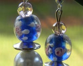 Trendy Blue Handmade Floral Lampwork Beaded Earrings With Crystals and Pearls