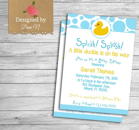 baby shower Invitation, rubber duck baby shower, yellow and blue ducky invitation, printable party invite Il_570xn