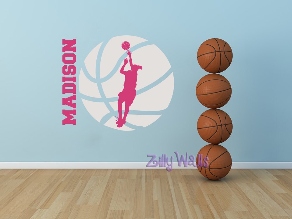 Girl Wall Decals Name wall decal Girls Basketball wall